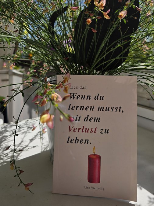 Das Buch steht am Fenster vor einer Pflanze