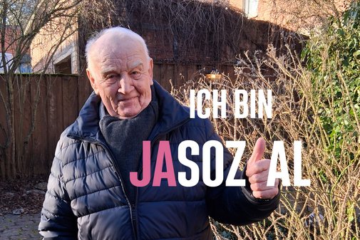 Ein VdKler mit Daumen hoch und dem Schriftzug "Ich bin jasozial!"