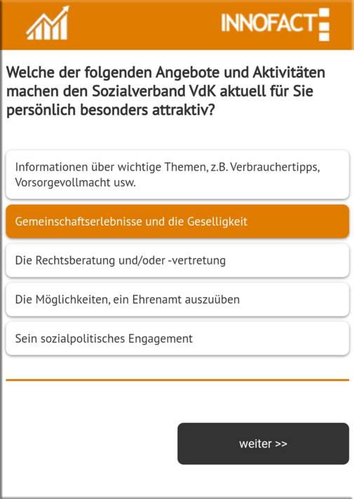Bildschirmfoto von einer Frage aus der Umfrage