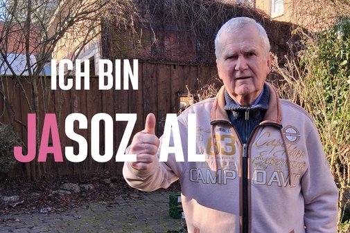 Ein VdKler mit Daumen hoch und dem Schriftzug "Ich bin jasozial!"