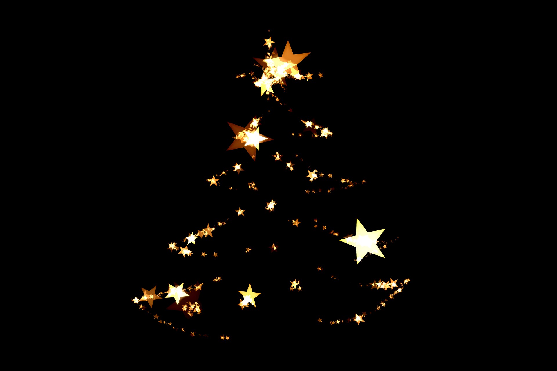 Ein schwarzes Bild mit einem Weihnachtsbaum aus Lichtern