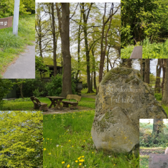 Kollage der Ortsschilder Kollage der Ortsschilder Hoykenkamp, Schierbrok, Rethorn und Elmeloh die den Findling in Hoykenkamp umrahmen