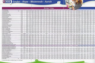 Auszug aus dem Fahrplan 450. Der Prospekt ist erhältlich im Bürgerbüro der Gemeinde Ihlow oder beim Landkreis Aurich.