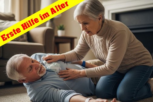 Eine Seniorin hilft einem Senior, der zusammengebrochen ist.