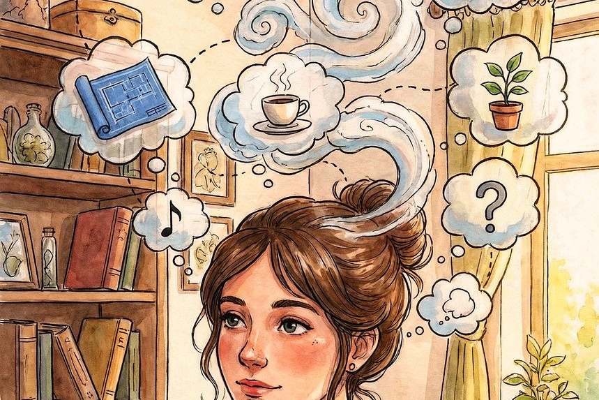 Eine Frau &uuml;berlegt: Was machen die hier alles?