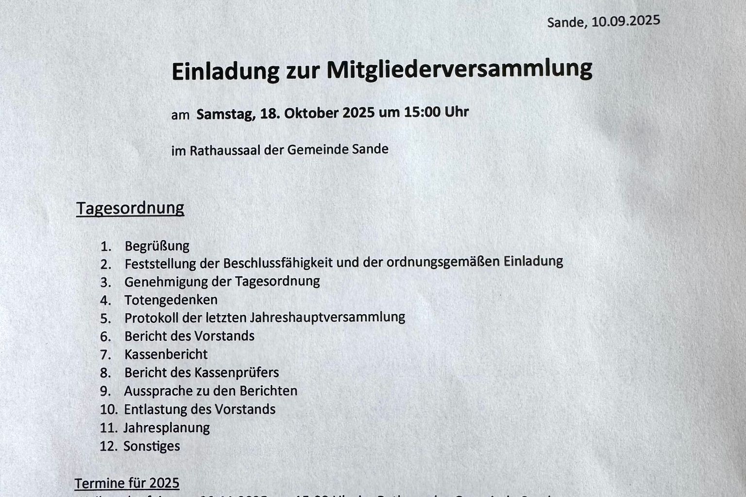 Einladung Mitgliederversammlung