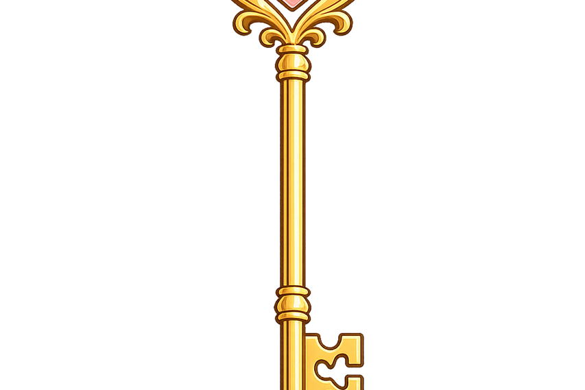 Der senkrechte goldene Schl&uuml;ssel soll hier den Schl&uuml;ssel zum Erfolg symbolisieren