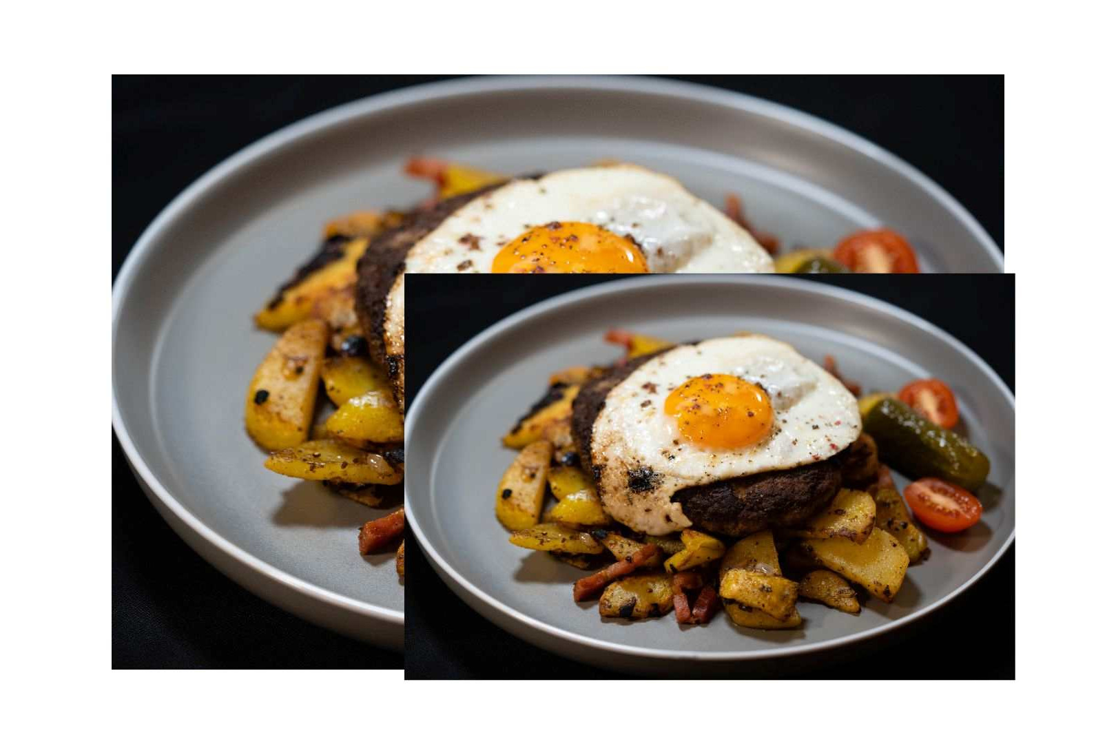 Bratkartoffelabend Ein Teller mit Bratkartoffeln und Beilagen